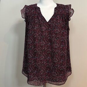 Banana Republic Sleeveless Ruffle Floral Black & Pink Shirt Size M Tall